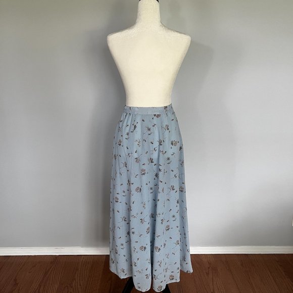 Authentic Vintage Blue Floral Button-Up Maxi Skirt - Picture 3 of 4